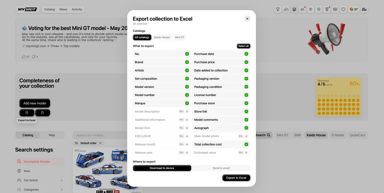 MyMiniGT 2.0: 🎮 Gamification, 👤 Updated profile and 📊 Collection export